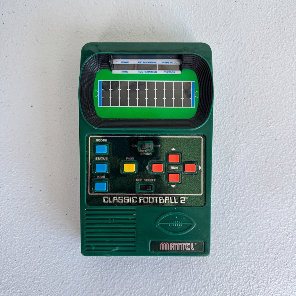 Vintage Mattel Classic Football 2 Handheld Electronic Game Green Sports 2002